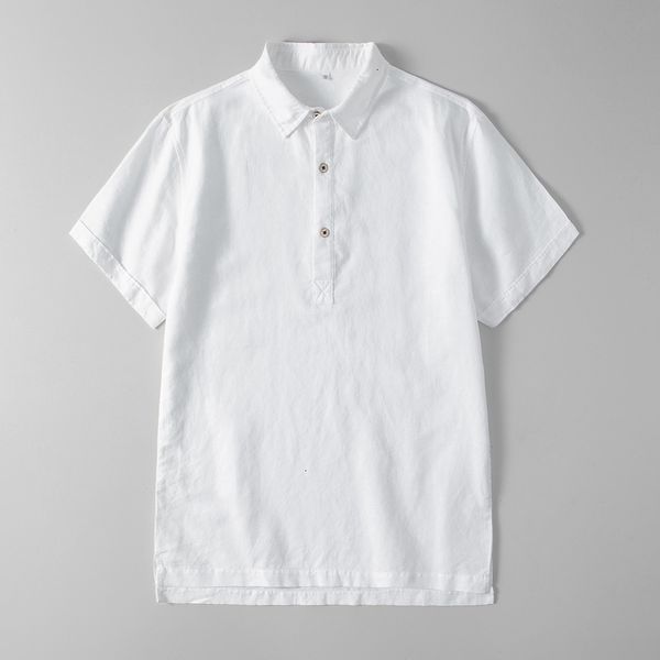 

men's t-shirts summer retro mens short-sleeved slim shirt cotton linen casual t-shirt turn-down collar white t shirts for men qj84, White;black