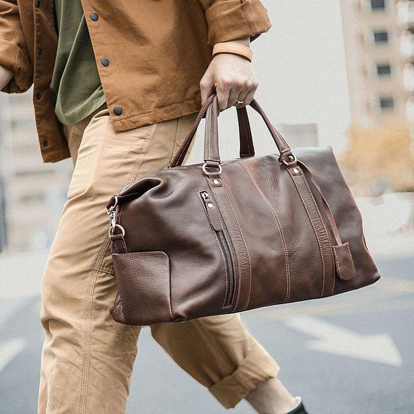 

duffel bags full grain leather travel bag men real shoulder weekender luggage tote handbag genuine duffle