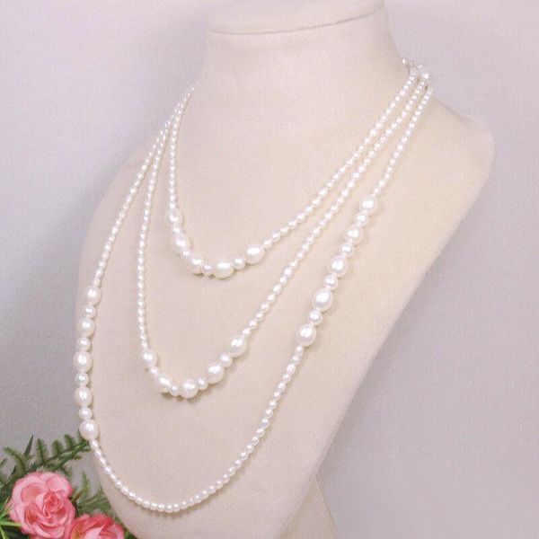 

chains hand knotted elegant 3-4-8-9-10mm white freshwater pearl necklace long 127cm, Silver