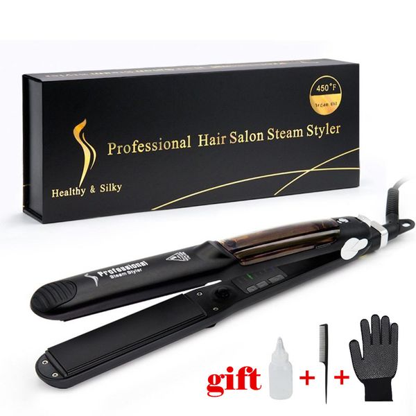 

professional ceramic steam hair straightener fast heating hair flat iron vapor