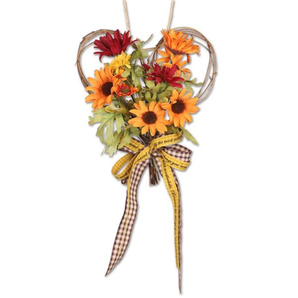 

decorative flowers & wreaths artificial hanging wreath sunflower decoration autumn simulation heart bow wedding festival decor sweetie