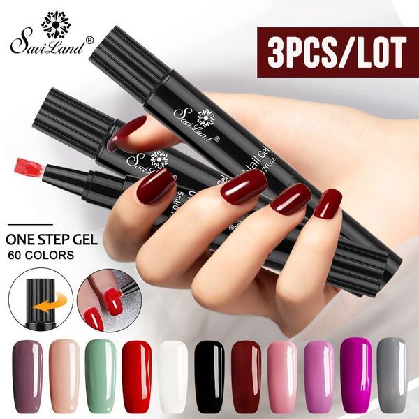 

saviland 3pcs/lot gel nail varnish pen glitter 3 in 1 one step 60 colors manicure hybrid uv lacquer art tools1, Red;pink