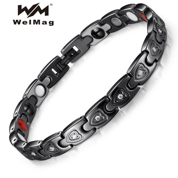 

charm bracelets welmag healthy bracelet trendy women bio energy stainless steel 4 in 1 magnetic jewelry 2021, Golden;silver
