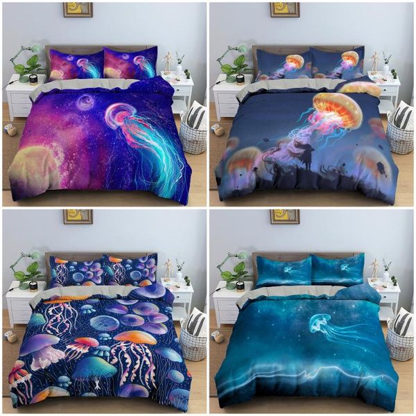 

bedding sets sea animals set jellyfish pattern duvet cover full  king size soft quilt with pillowcase bedroom decor