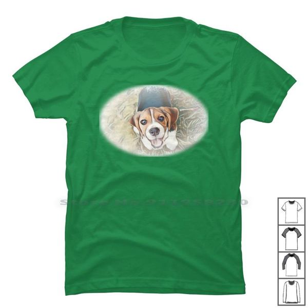 

men's t-shirts beagle puppy sitting on green t shirt 100% cotton outside healthy little eagle side sit pet end, White;black