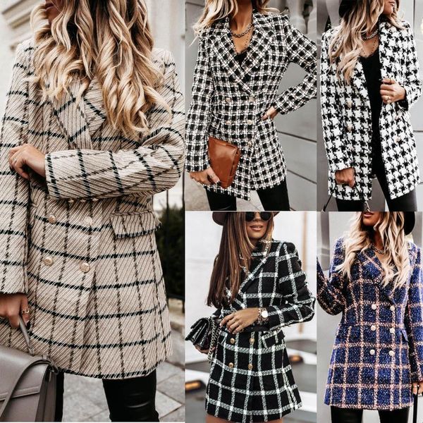 

women's jackets autumn cardigan ladies long sleeve suit collar double breasted woolen jacket vintage slim elegant women coats kobieta k, Black;brown