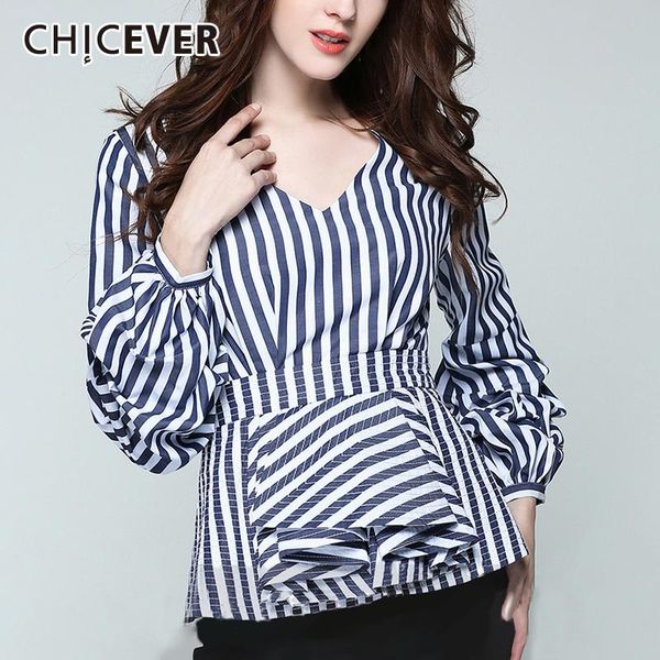

striped shirts for women v neck lantern long sleeve tunic high waist blouse female 2021 casual fashion women's blouses &, White