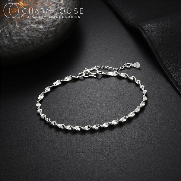 

link, chain 925 sterling silver/ 18k gold plated bracelets for women 2.5mm waterwave bracelet pulseira femme minimalist jewelry gifts, Black