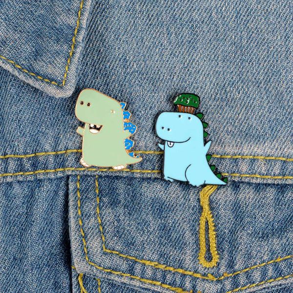 

trend new small animal badge cartoon fashion small dinosaur lovers brooch denim jacket versatile clothing, Gray