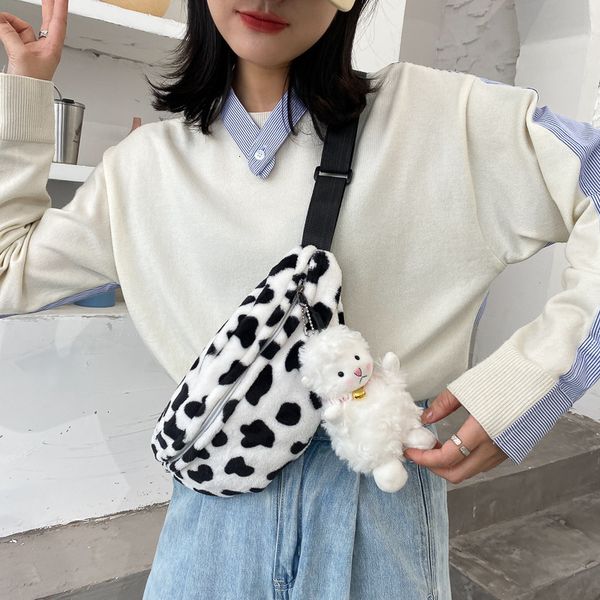 

cow cute 2021 cartoon female mori plush waist bag small fresh messenger ins harajuku student chest, Black;red
