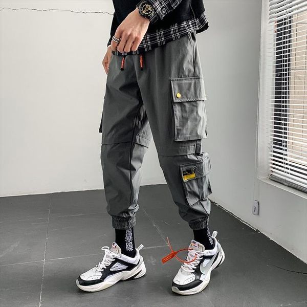 

summer cargo jogger streetwear women pant multi pocket male ankle length harajuku casual trousers joggers side pockets, Black