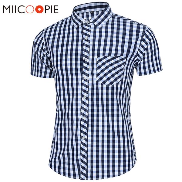

classical plaid men shirt summer casual short sleeve black white hombre shirts for business office 7xl kg-117, White;black
