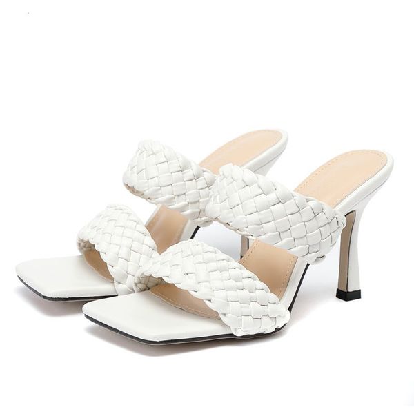 

sandals summer slippers women high heels fashion braid pu leather square toe shoes womens outdoor rome sandals 35-42 bpmh, Black
