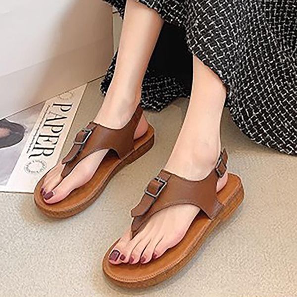 

sandals women brown clip toe gladiator summer retro couple travel beach slip on flats shoes, Black