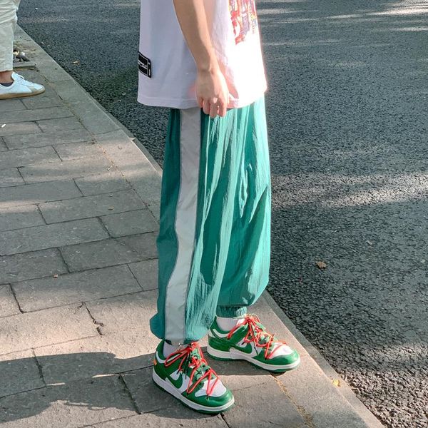 

men's pants summer thin sweatpants fashion black green casual men streetwear loose hip-hop reflective mens joggers