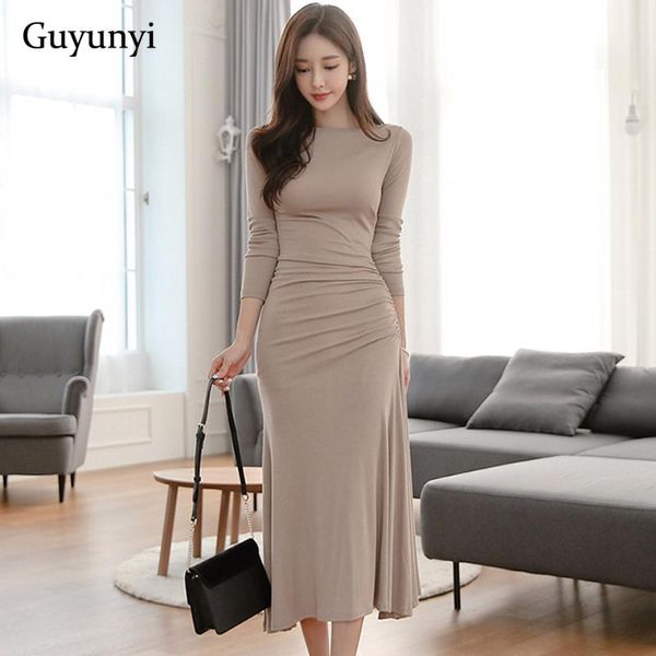 

casual dresses solid color office lady dress 2021 spring simple long sleeve high waist tight hem loose temperament elegant party women, Black;gray