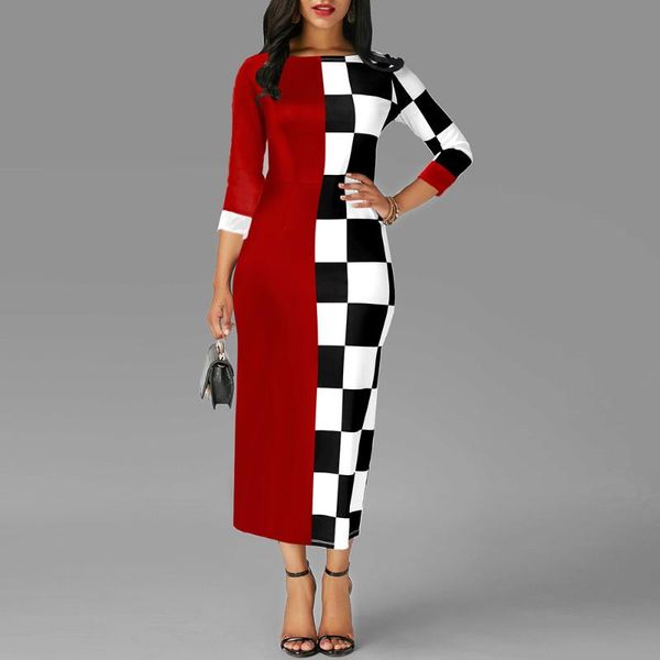 

casual dresses women dress 2021 chic checkered print autumn winter elegant long sleeve christmas party evening midi outfits, Black;gray