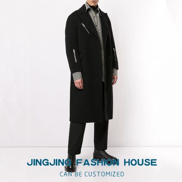 

men's wool & blends s-7xl2021 autumn and winter youth woolen coat long loose thickening casual jacket, Black