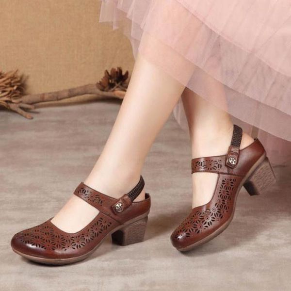 

johnature women shoes summer sandals 2021 genuine leather elastic band retro handmade concise sewing hollow ladies dress, Black