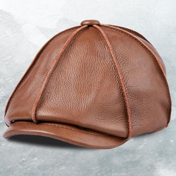 

berets men's genuine leather warm octagonal cap, casual vintage sboy cap golf driving flat cabbie hat, Blue;gray