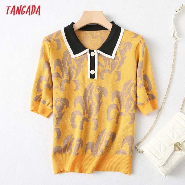 

tangada korea chic women tree pattern summer sweater short sleeve ladies school style knitted jumper yu62 210609, White;black