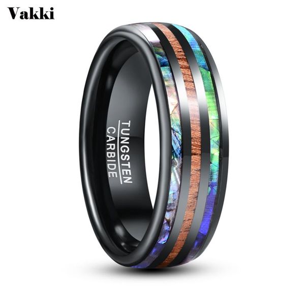 

wedding rings vakki 8mm electric black inlaid abalone shell wood grain dome tungsten carbide men ring engagement jewelry wholesale, Slivery;golden