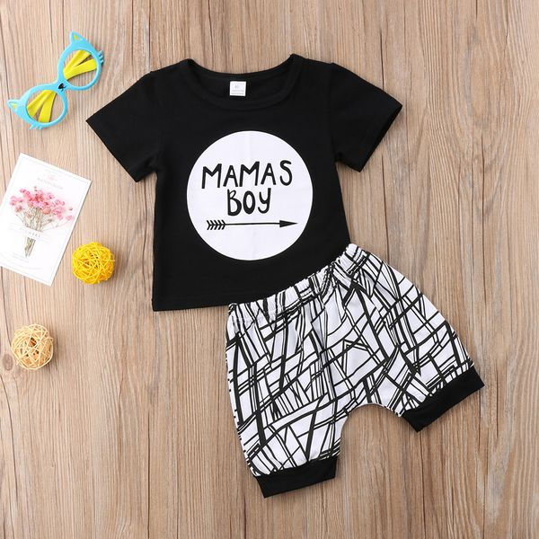 

mamas boy short sleeve t-shirt and shorts 2pcs set for baby boy clothes summer, White