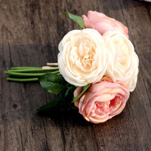 

24cm rose pink silk bouquet peony artificial flowers diy bride wedding home decoration fake faux christmas roses decorative & wreaths