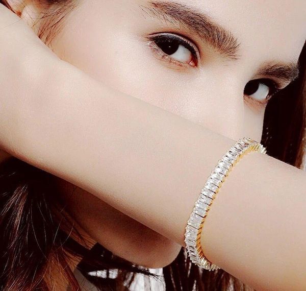 

round square cut mens tennis bracelet zirconia triple lock hiphop jewelry cubic luxury crystal cz men fashion charm bracelets jewelry wmtxs, Golden;silver