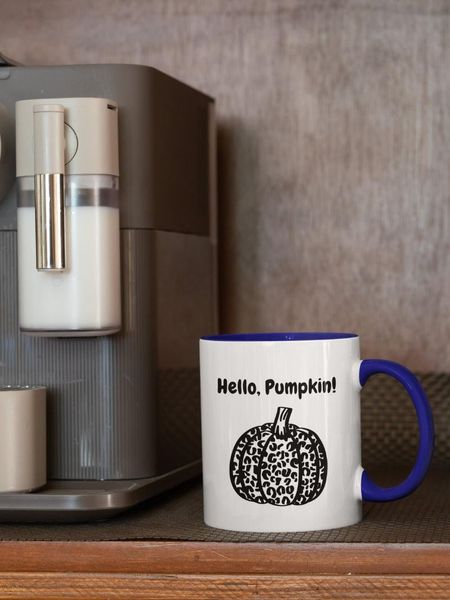 

mugs autumn cute funny coffee mug,hello pumpkin 11 oz two-tone ceramic mug,halloween day,fall gift,coffee cup