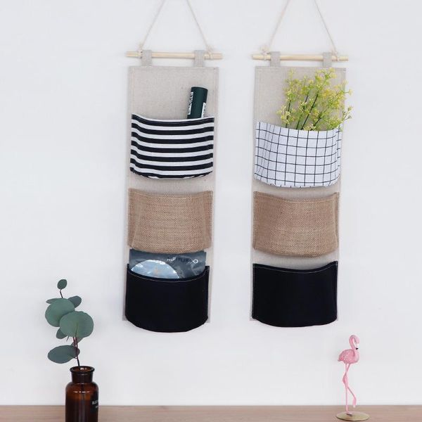 

storage boxes & bins 3 pockets door hanging bag for home cotton linen sundries sorting wall organizer bedroom pouch