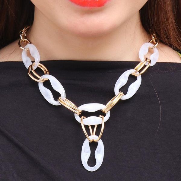 

pendant necklaces punk chunky cuban thick chain necklace for women male design twist alloy acrylic choker statement jewelry, Silver