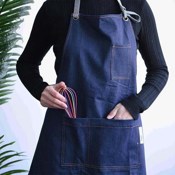 

large denim cafe kitchen apron for hairdressers baking cooking access barista kapper man gift aprons