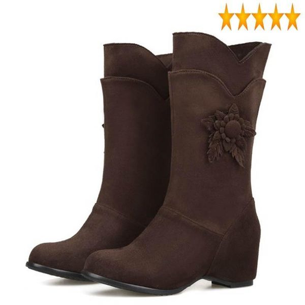 

boots suede christmas fashion chic faux shoes for womens autumn short winter sapatos mulher 28-52 sweet girl flower footwear red, Black