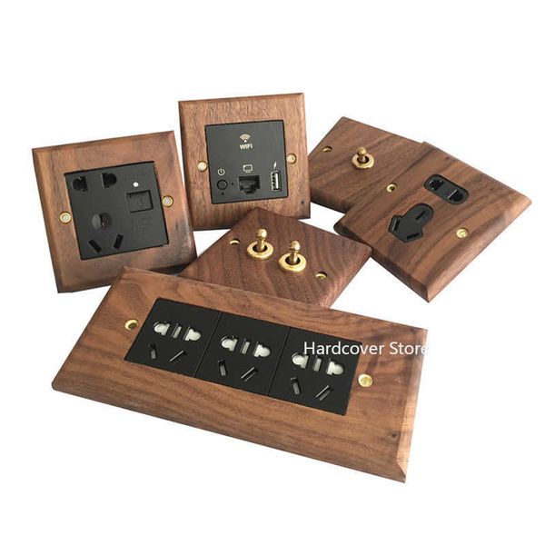 

black walnut panel brass lever 2 way toggle solid wood wall light retro socket 86 type homestay switch