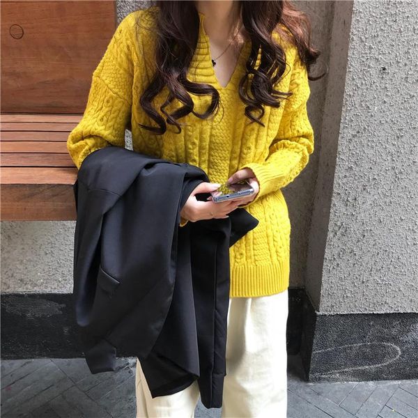 

women's sweaters hzirip 6 colors sweater women warm jumpers ladies pullover woman 2021 ol work wear autumn spring v-neck basic, White;black