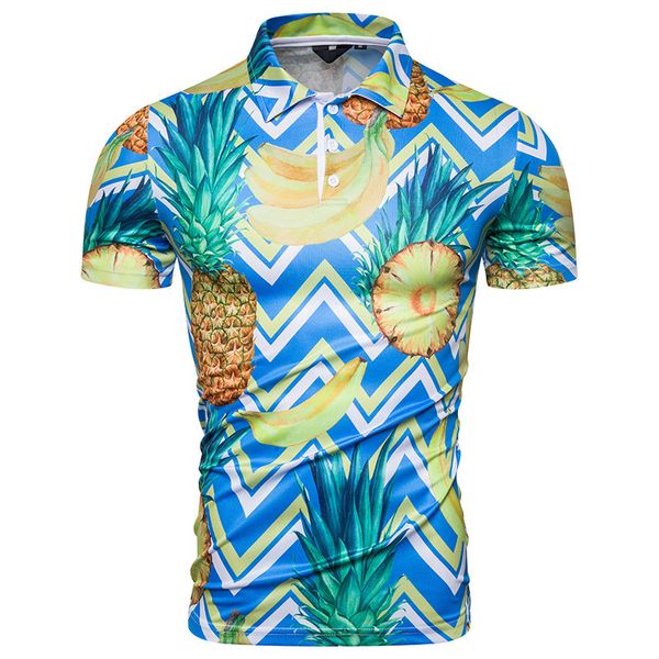 

men's polo shirt fresh pine banana fruit printed short sleeve, White;black