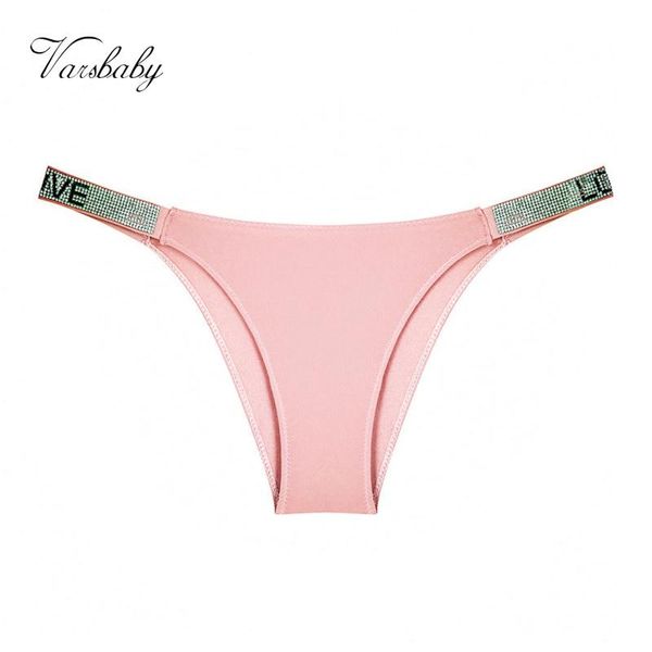 

women's panties varsbaby letter rhinestone underwear satin thong low waist seamless briefs lingerie, Black;pink