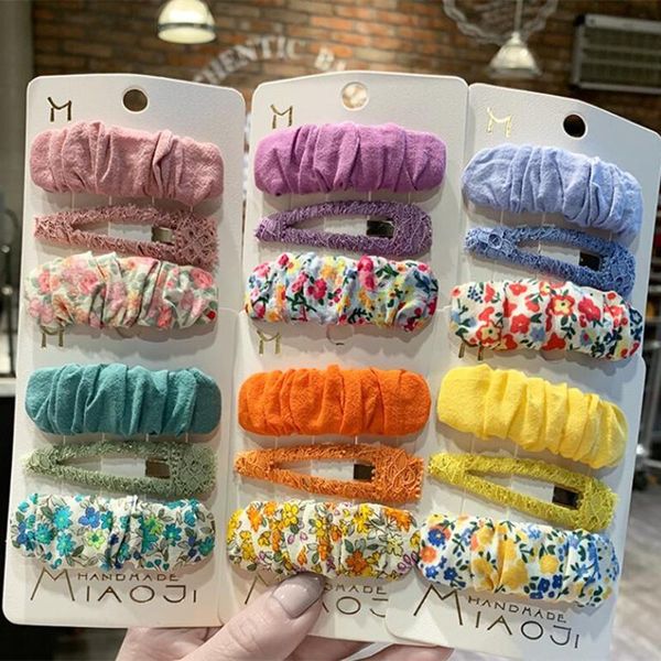 

hair accessories 3pcs korea simple candy colored cloth hairpin plaid fabric lace daisy bb clip for sweet girl child hairpins, Slivery;white