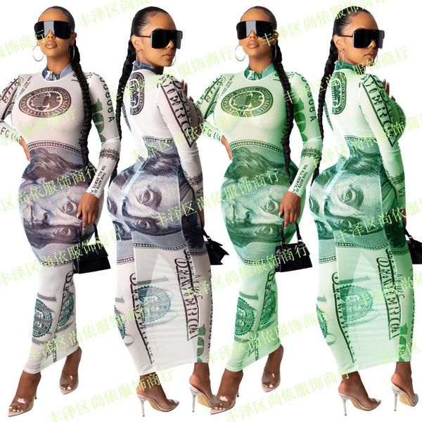 

casual dresses 27a8555 summer women dress vestidos mesh fabric dollar print turtleneck plus size, Black;gray