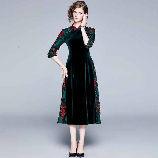 

vintage velvet turtleneck womanly winter floral embroidery elegant mesh dress the midi party line dressed jtyo, Black;gray