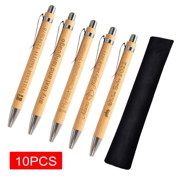 

ballpoint pens 10pcs personalized pen engraved bamboo customize company logo baby shower baptism school wedding gift decoration, Blue;orange