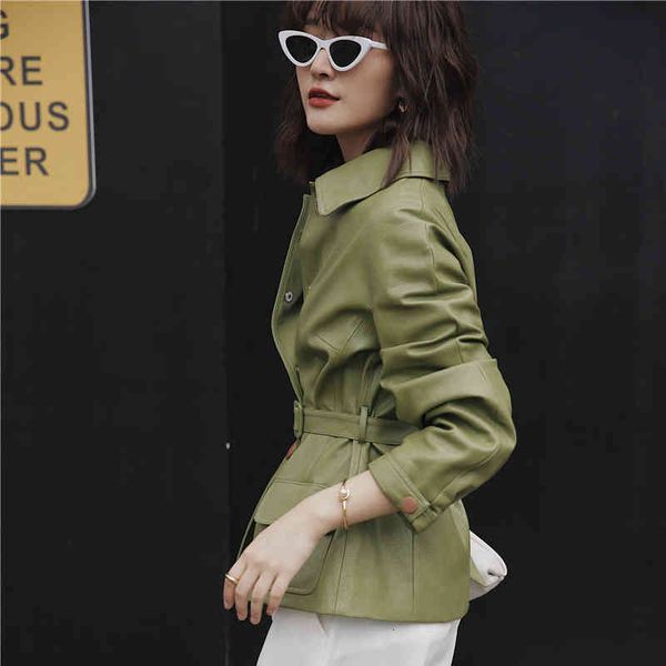 

women's leather & faux aelegantqq-jaqueta feminina verde de couro artificial, casual, com cinto, outono, macia, sintÃ©tico, casaco bÃ¡sic, Black