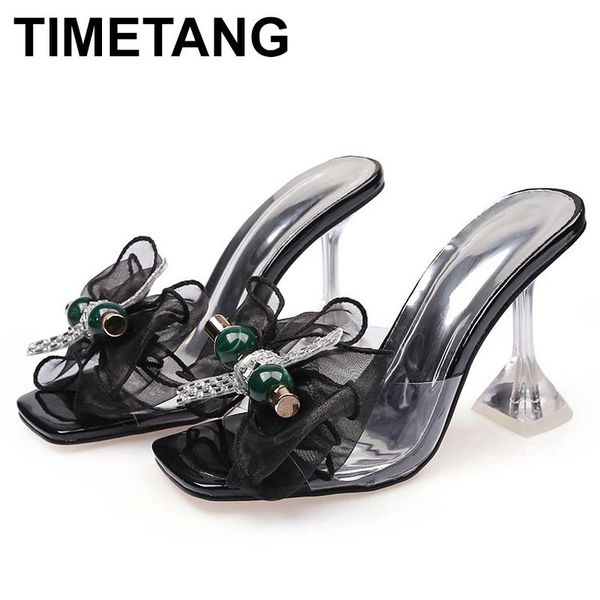 

sandals timetang 2021 flowers bowknot sweet women wedding party high heels slippers mules shoes bride cute girl prom ladies dres, Black