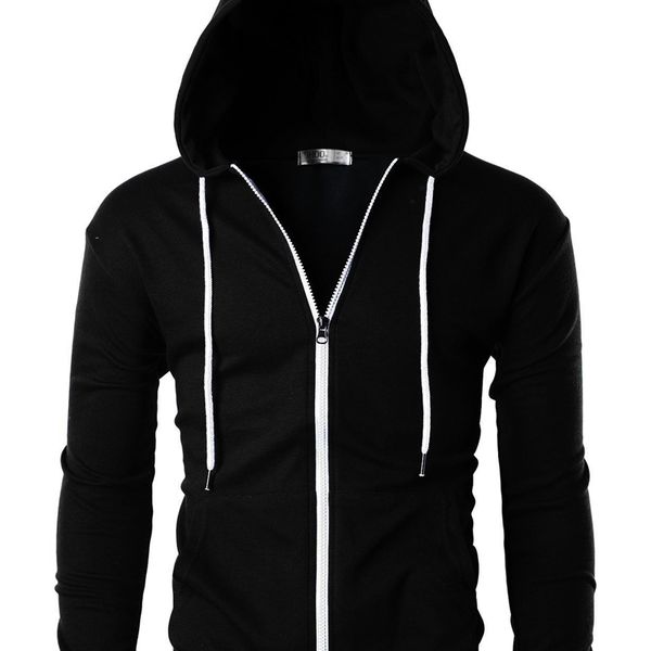 

2020 hooded zipper sweater men's solid long sleeve, Black