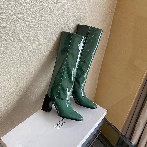 

boots 2021 fall winter wide high genuine leather women's est zipper wedding working female shoes woman heels, Black