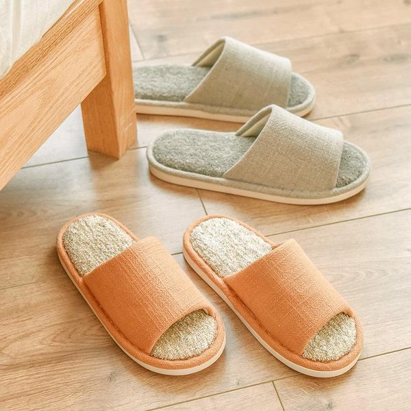 

slippers comfory women men home indoor fabric cotton japanese style concise flax slides all season house breathable shoes unisex, Black