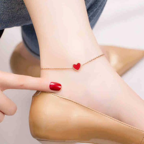 

anklets 316l stainless steel red heart charm chain for women fashion trend fine jewelry beach accessories gifts sab491, Red;blue
