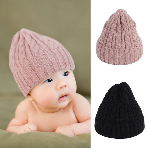 

caps & hats autumn winter baby hat solid color crochet knitted boy girl kids beanie cap warm soft thick toddler bobble for children, Yellow