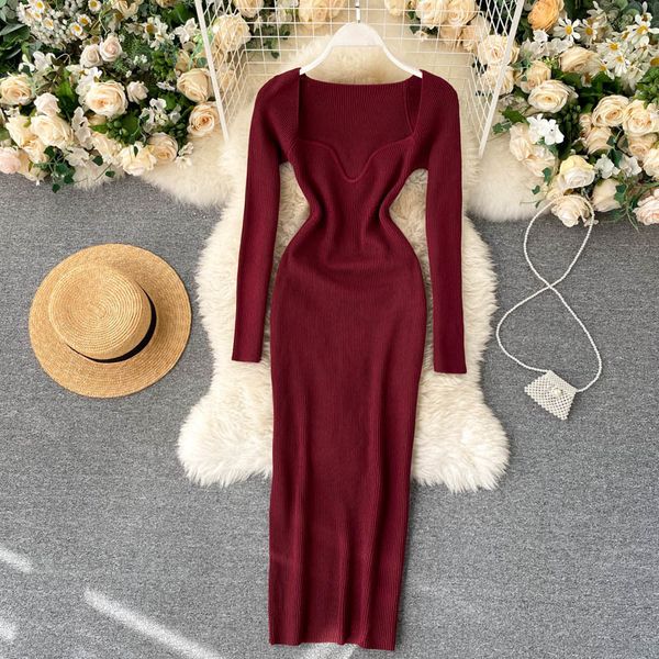 

croysier dresses for women 2021 strapless ribbed knitted bodycon dress women winter long sleeve midi sweater dress clothes, Black;gray